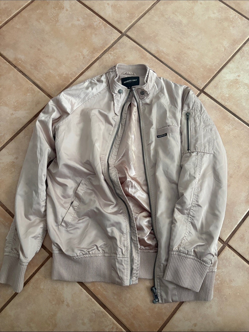 Members Only Pale Pink Satin Bomber Jacket